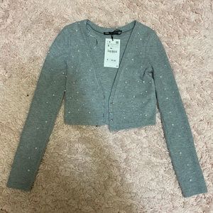 Zara Cropped Pearl Accent Cardigan NWT S